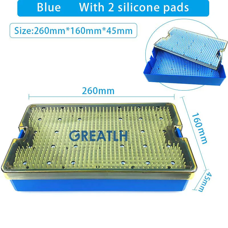 Autoclavable Double Layer Silicone Sterilization Tray Case with Silicone Mat Disinfecting Box Surgery Instrument 3Types Optional