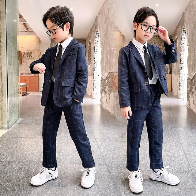 Ensemble de vetements a carreaux printemps automne pour enfants veste pantalon survetement d ecole pour garcons vetements pour adolescents de 8