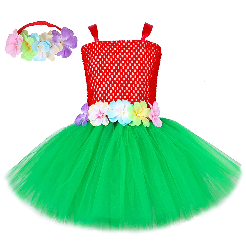 Hawaiian Hula Dresses for Girls Kids Hawaii Lilo Tutu Dress Toddler Baby Girl Hula Show Costume Halloween Luau Dance Outfits