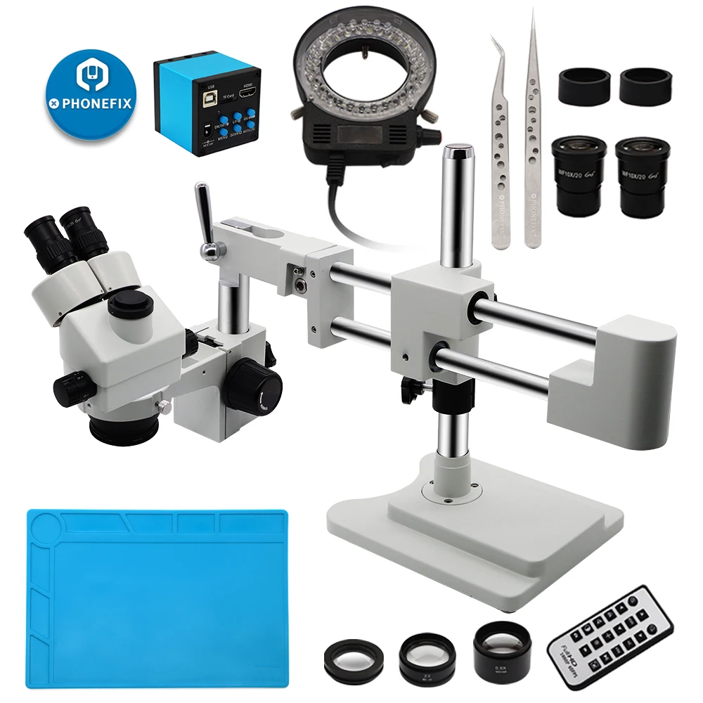3.5X-90X Microscopio Stereo trinoculare con Zoom a doppio braccio Microscopio digitale da 38mp Microscopio SMD con supporto per Microscopio a doppio braccio