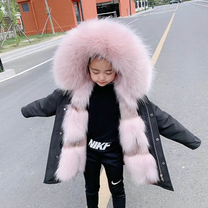 2024 Fashion winter Children Faux Fox Fur Coat Kid Boys Girls clothing Clothes Hooded Thick Warm Jacket Outerwear Parka snowsuit