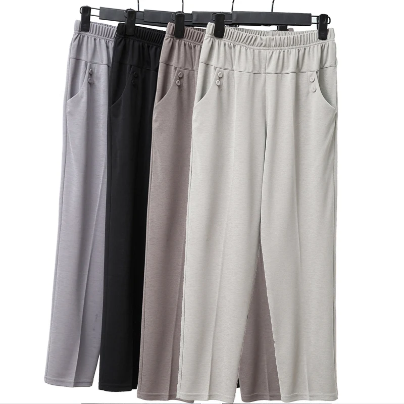 

Middle-aged and Elderly Women Trousers 2020 Spring Summer New Elastic Waist Large Size 5XL Loose Casual Thin Straight Pants 2132