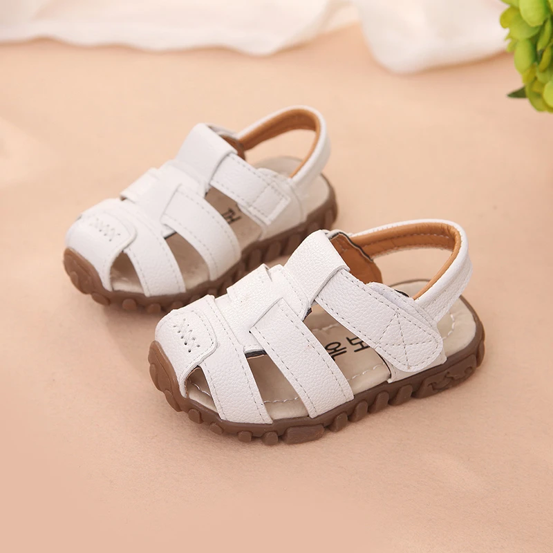 2020 Kids Beach Sandals for Boys New Summer Baby Boy Shoes Soft Leather Bottom Non-Slip Closed Toe Safty Shoes Children Sandals