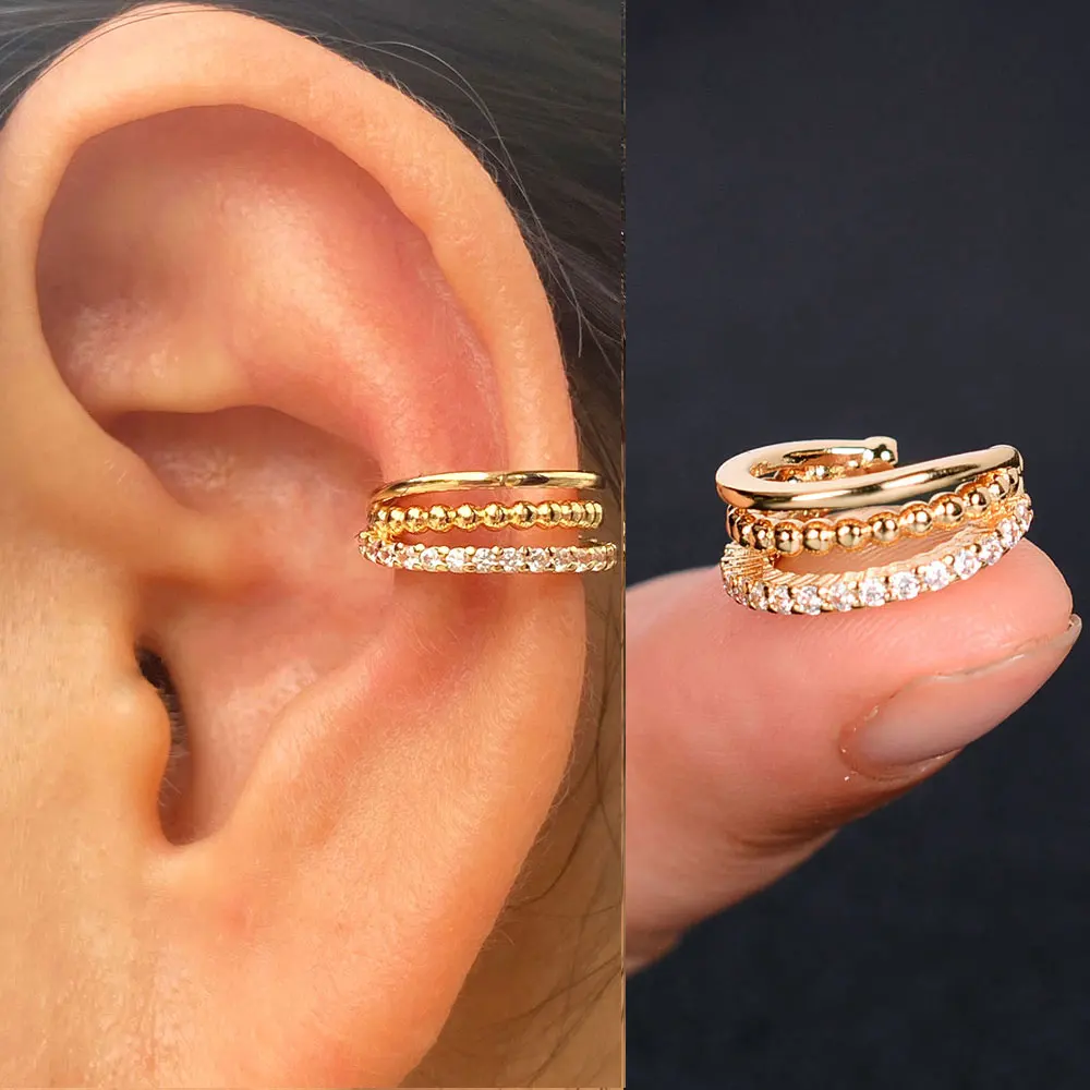 1Pcs Charming Line Zircon Clip On Earrings Ear Cuff Without Piercing Women Girls Geometric Cross C Shape Ear Clip Party Jewelry