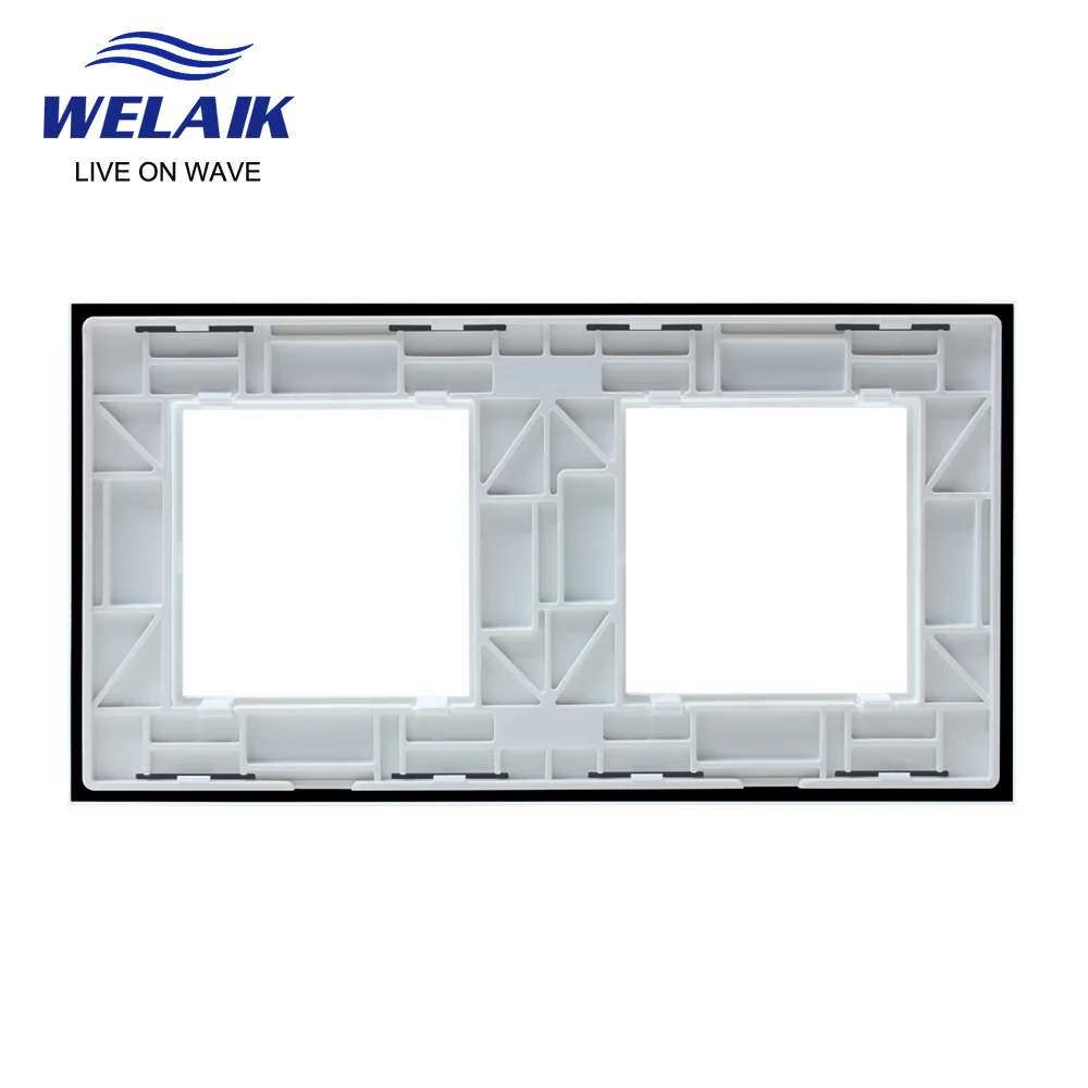 WELAIK  EU 2Frame 151*80mm White Wall Socket Outlet Square-hole Crystal Tempered Glass Panel Only DIY Parts  A288W1