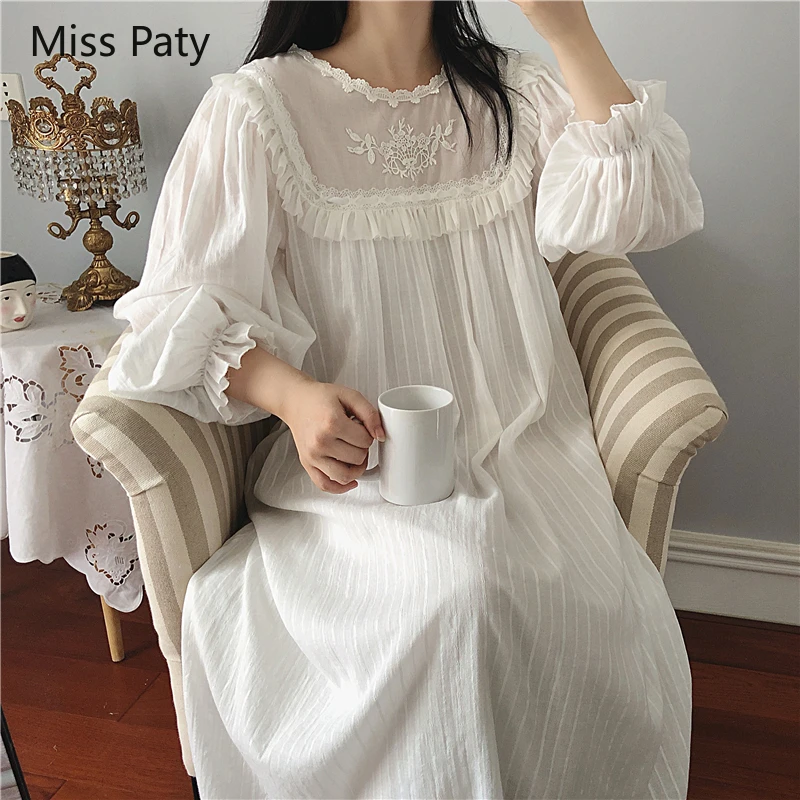 sexy nightwear dress of lace sleeping clothes ladies cotton medieval vintage sleepwear shirt for women nightgown long