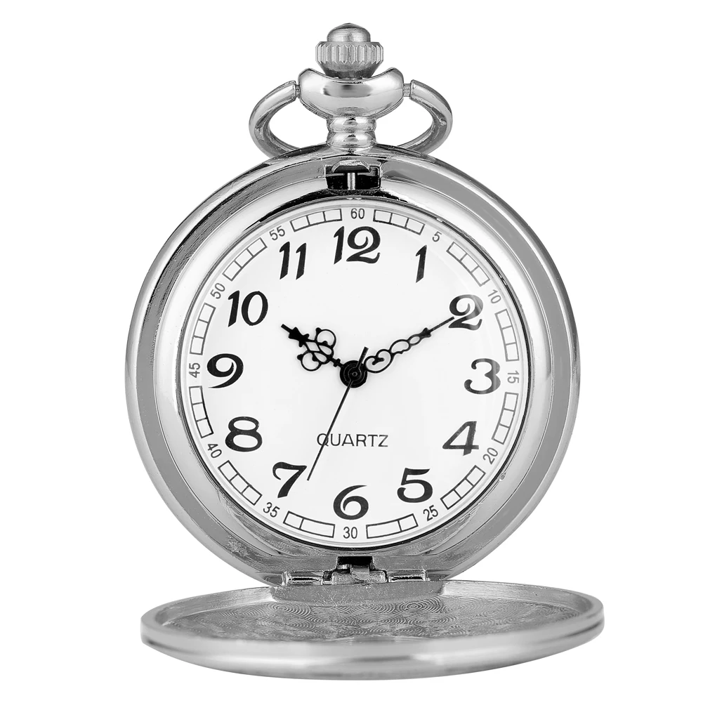 Silver Color Cover Pocket Watch Classic Half-hollow with Roman Numerals Case Pocket Watches Alloy Slim Chain Pendant Watch