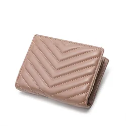 Luxury Multifunction Women Sheepskin Genuine Leather Wallet Fashion Stripe Card Holder Zipper Female High Quality Coin Purse