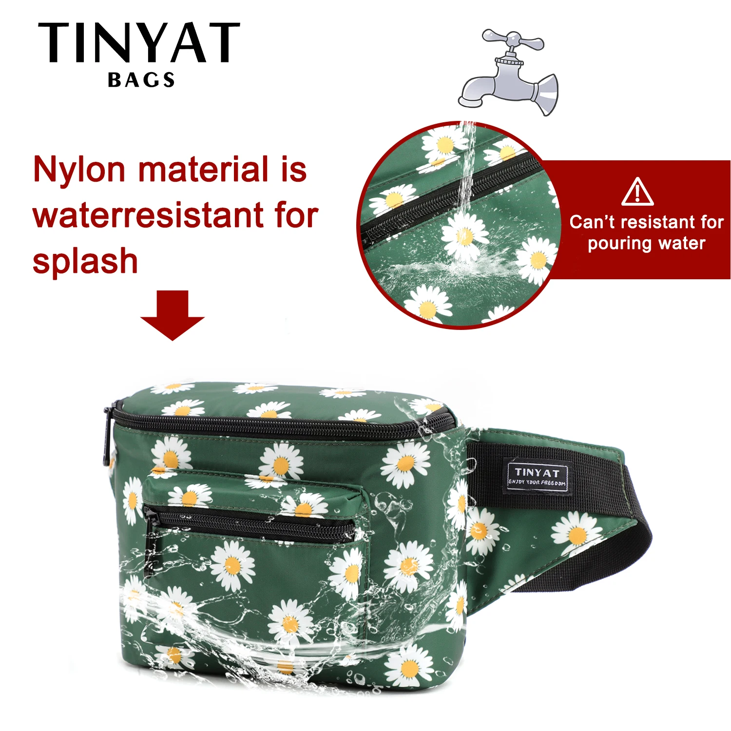 TINYAT Women Print Daisy Waist pack Bag Female Canvas Bag Belt Fashion Casual Belt Pouch Female Travel Banana bags Girl Fanny