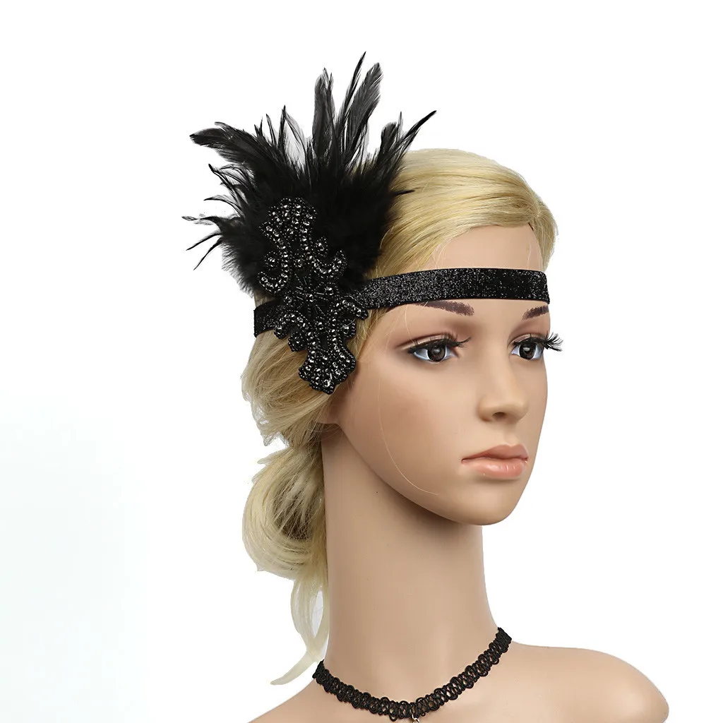 Women Headpiece Feather Flapper Headband Shiny Great Gatsby Headdress headpiece Vintage Prom Fashion Getsbi Hair Accessories