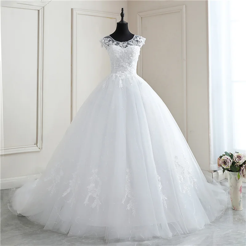 Real Video New Vintage O Neck Plus Size Wedding Dress Sleeveless Simple Long Train Lace Embroidery Bride Gowns Vestido De Noiva