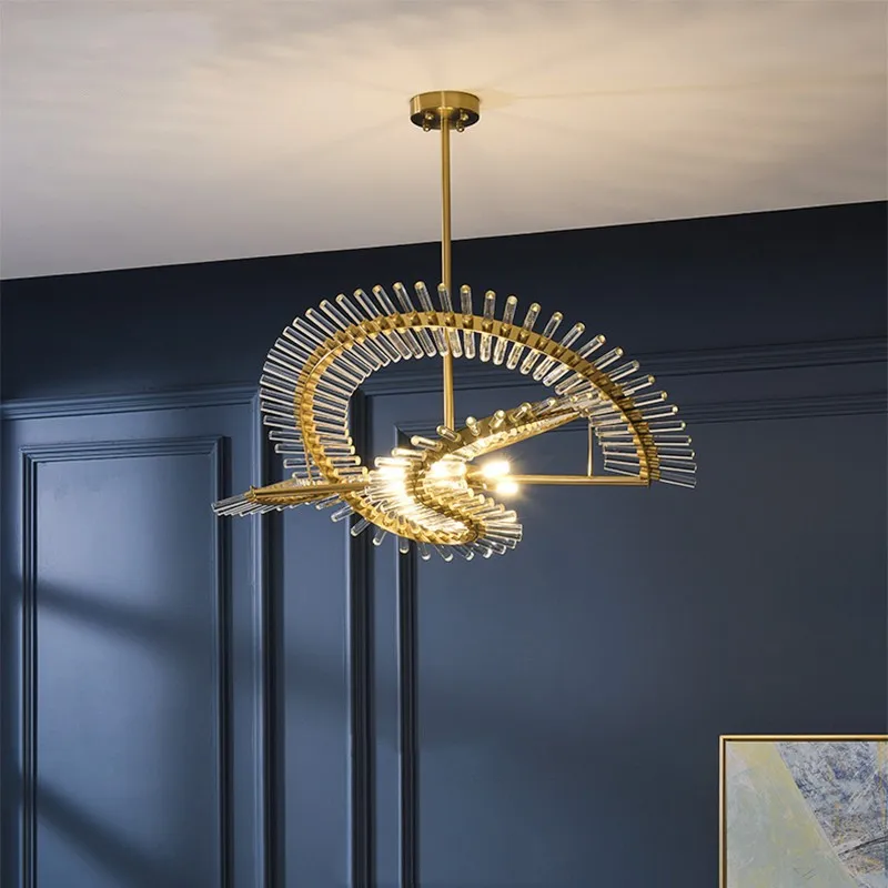 

Luxury Crystal Glass Chandelier Dining Living Room Postmodern LED Lighting Hanging Fixture Gold Bedroom Restaurant Designer Lamp