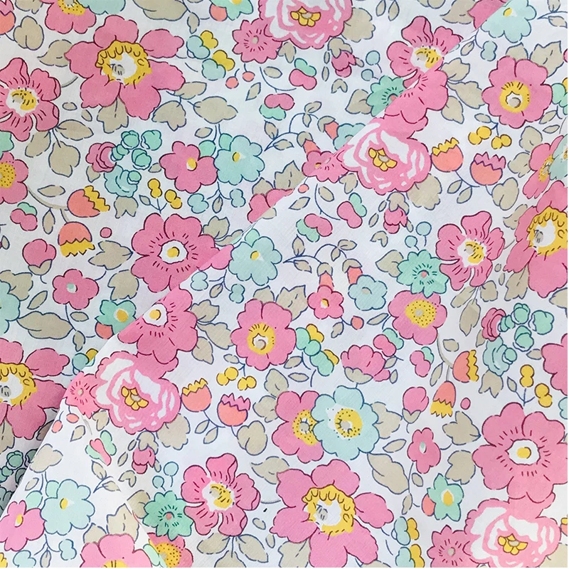 Betsy Pink Green 80S Tissun liberty Cotton Fabric For Kids Baby Sewing Cloth Dresses Skirt DIY Handmade Designer Patchwork Meter