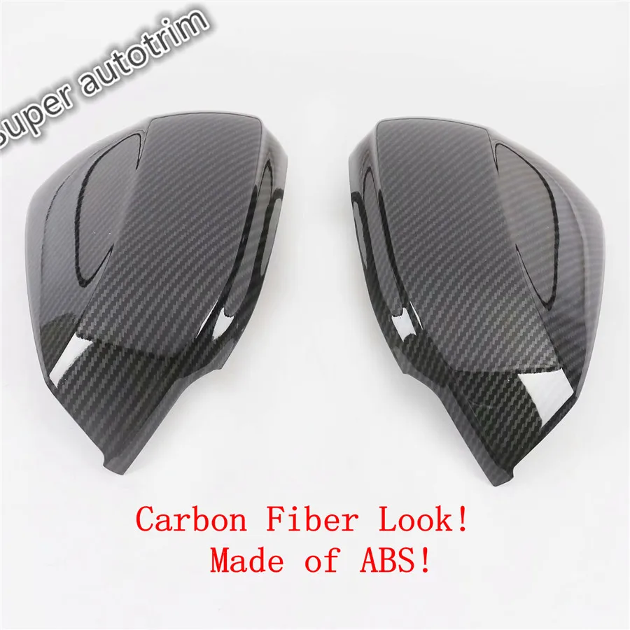 Chrome Car Styling Side Rearview Mirror Cap Cover Trim Carbon Fiber Look Exterior Refit Kit Accessories For Audi Q3 2019 - 2024 