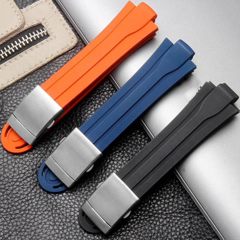 High Quality 24mm*12mm  lug end rubber Waterproof watchband for men's Oris wristband silicone band stainless steel folding clasp