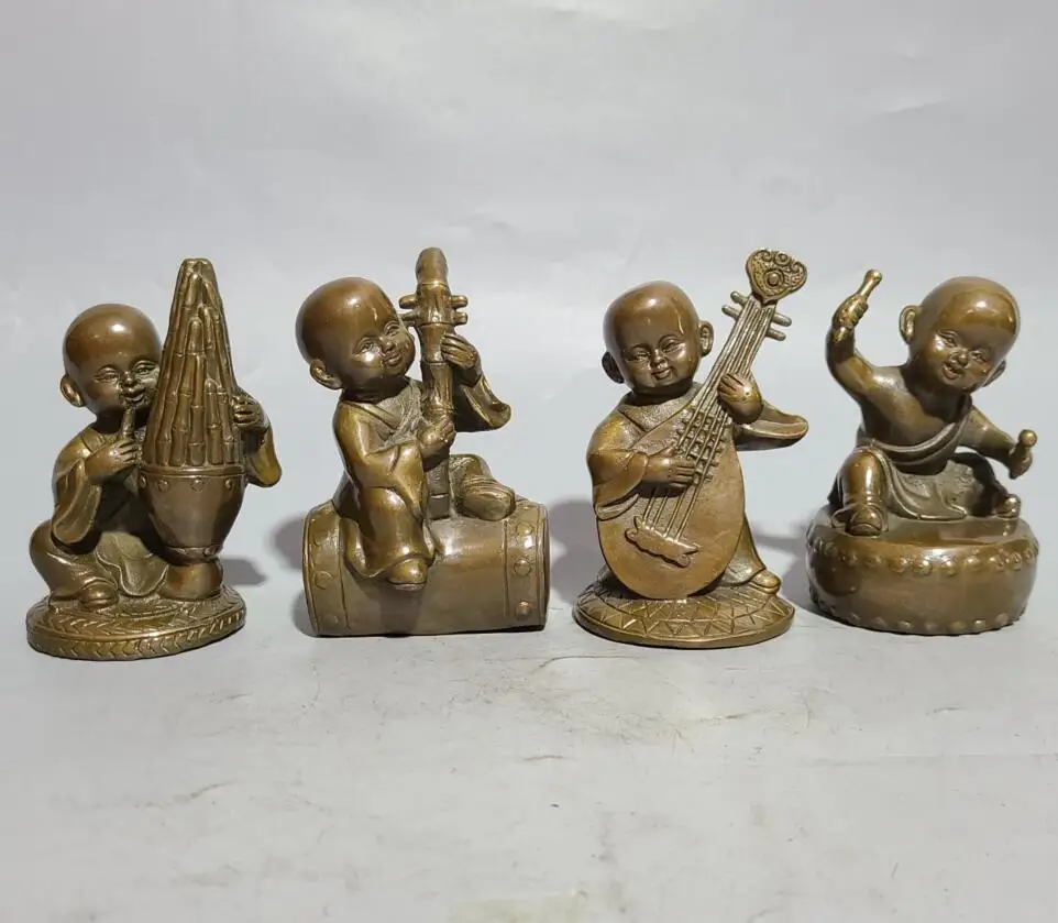 

Archaize brass four boy Play the music desktop decoration small crafts statue A set