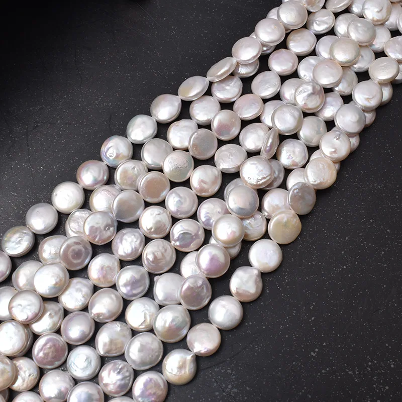 Cultured Baroque Freshwater Pearl String 2A 9-15mm Natural White Button Coin Pearls Strand for DIY Necklace Bracelet Wholesale