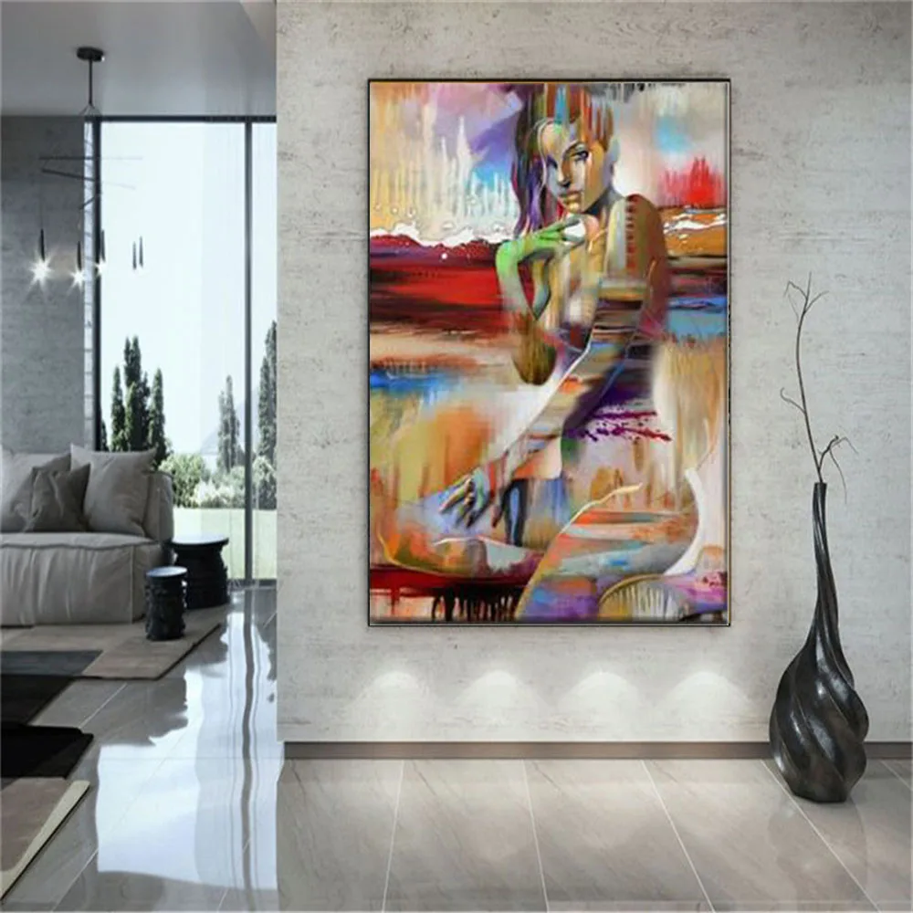 

Hand-painted character sexy female bedroom decoration Nordic abstract decorative painting canvas painting palette mural wall art