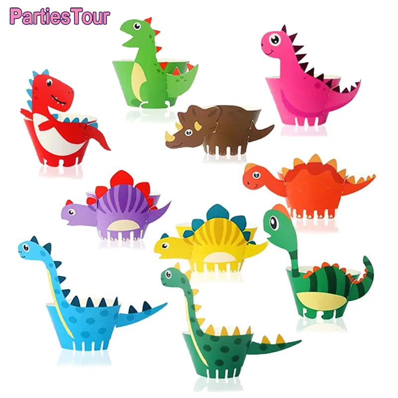 30pcs Birthday Dinosaur DIY Cupcake Wrappers Toppers Cake Decorations Baby Shower 2nd 3rd 4th 5th Birthday Dino Party Supplies