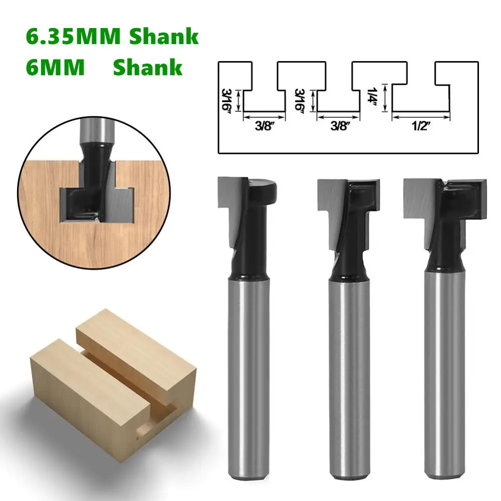 Т-образный пазовый фреза для деревообработки, комплект насадок с шестигранным болтом и Т-образным пазом, 1 шт., 1/4 или 6 мм, для работ по дереву