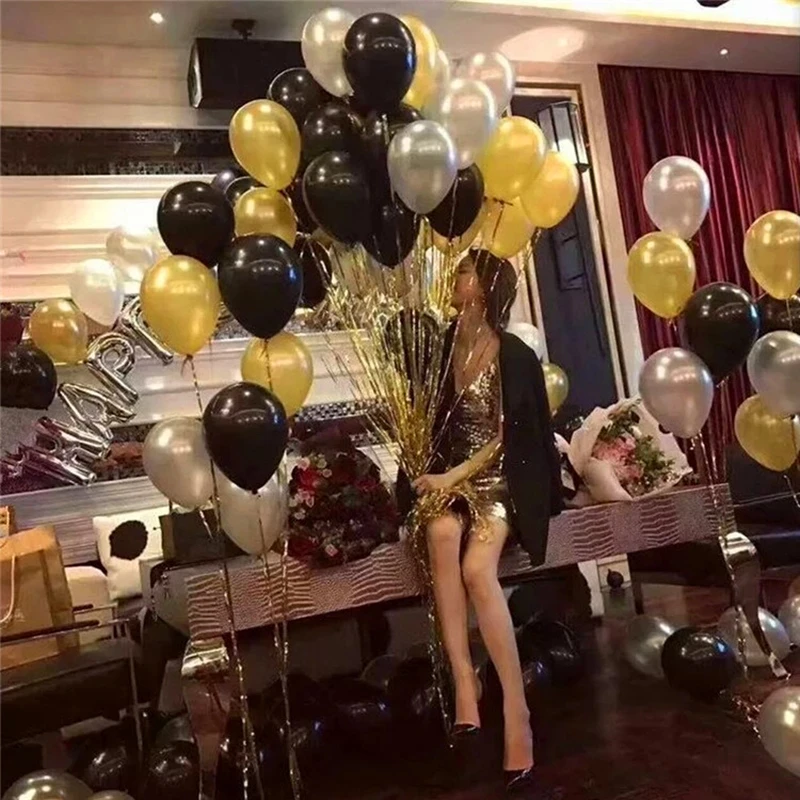 50/100 قطعة 10 بوصة 1.5 جرام الذهب الأسود الأبيض لؤلؤي اللاتكس بالون الهيليوم لعيد ميلاد الزفاف عيد الحب الطرف بالون للزينة #3