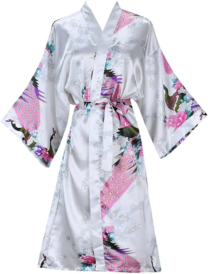 Silk Satin Wedding Bride Bridesmaid Robe Floral Bathrobe Short Kimono Robe Night Robe Bath Robe Fashion Dressing Gown For Women