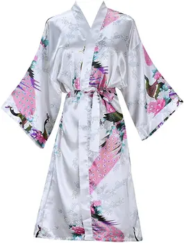 Silk Satin Wedding Bride Bridesmaid Robe Floral Bathrobe Short Kimono Robe Night Robe Bath Robe Fashion Dressing Gown For Women 1