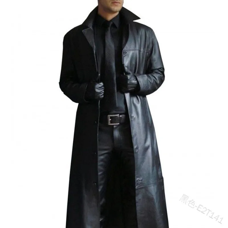 Men'sTrench-Chaqueta larga de cuero Medieval Vintage, abrigo de manga larga con doble botonadura, abrigo cálido de invierno