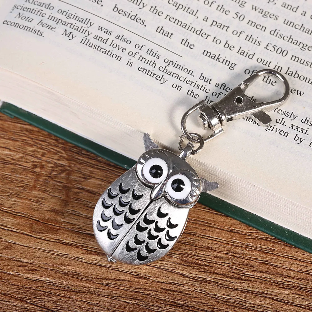 6105Owl Charm Unisex Fashion Roman Number Quartz Pocket Keychain Watch Women Man Necklace Pendant with Chain Gifts