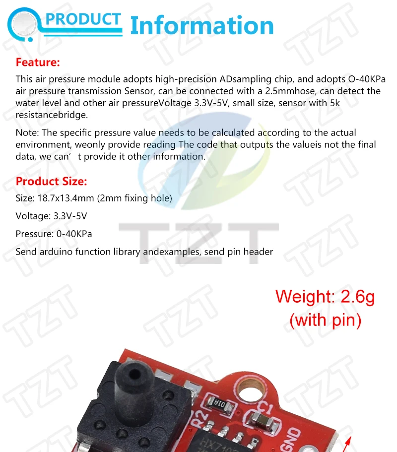 1/3PCS DC 3,3V 5V 0-40KPa Digitales barometrisches Luftdrucksensormodul zum Anschluss eines 2,5-mm-Weichschlauchs für Arduino – Detail 1