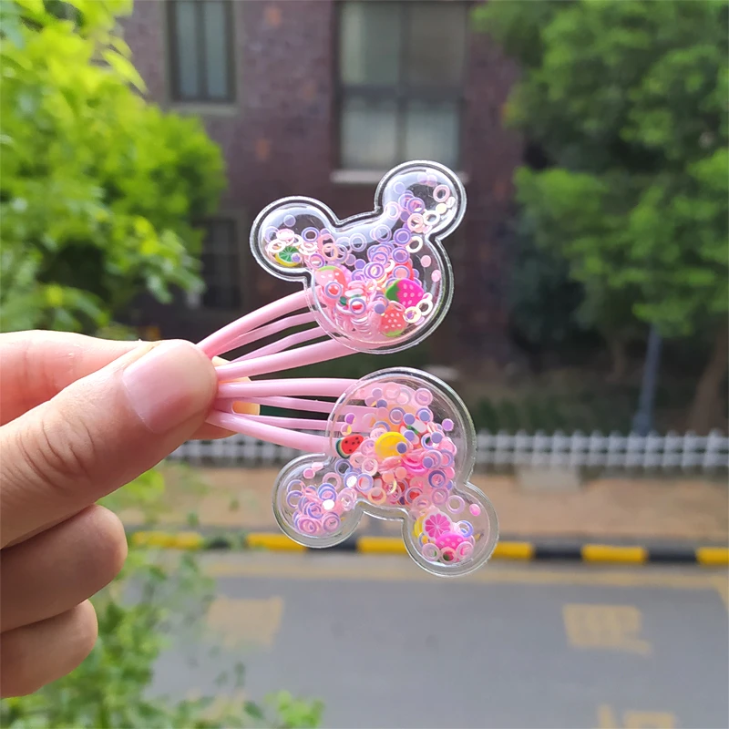 2PCS Mouse Head Transparent Sequins BB Clips Kids Hairpins Baby Hair Clips Headdress Children Headwear Girls Hair Accessories