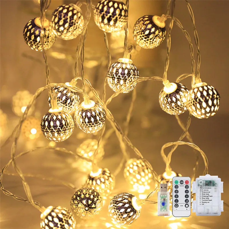 

LED Globe String Lights 80 LED 8 Modes USB Battery Powered Moroccan Ball Fairy Lights for Christmas Bedroom Garden Party Decor