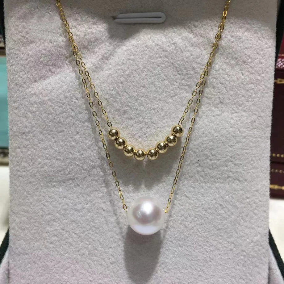 

NYMPH Real 18K Gold Pearl Necklace Pure Solid AU750 Chain White Natural AKOYA Seawater Pearls For Women Wedding Fine Jewelry D54