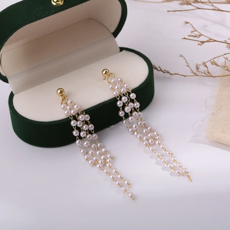 2024 new exquisite long imitation pearl tassel earrings ladies fashion sweet heart-shaped butterfly pentagram geometric planet p