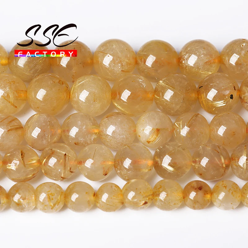Top Quality Natural Gold Rutilated Quartz Crystals Loose Beads 15