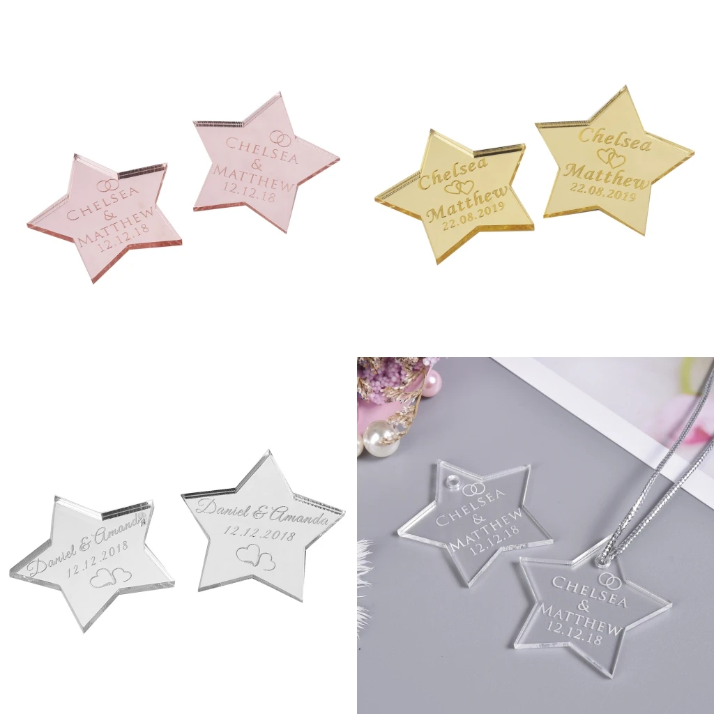 20/50/100Pcs Personalized Tag Engraved Mirror Acrylic Star Wedding Table Party Name Baby Baptism Decoration Custome Gift