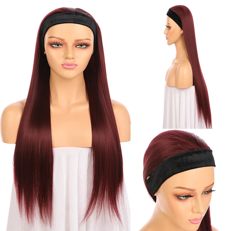 

Brazilian Red wine Headband Wig Human Hair Glueless Full Machine Made Wigs Remy Human Hair Scarf Wig For Women