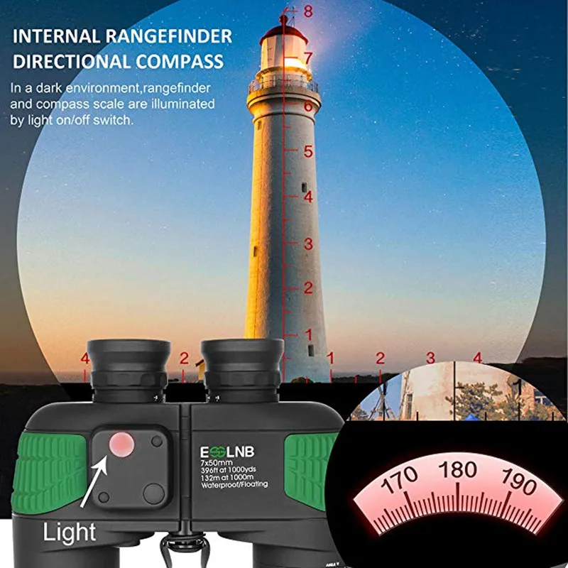 Imagem -03 - Esslnb 7x50 Binóculos Marinhos Ipx7 à Prova Impermeável Água para Passeios de Barco com Iluminado Rangefinder e Compasso Bak4 Prisma