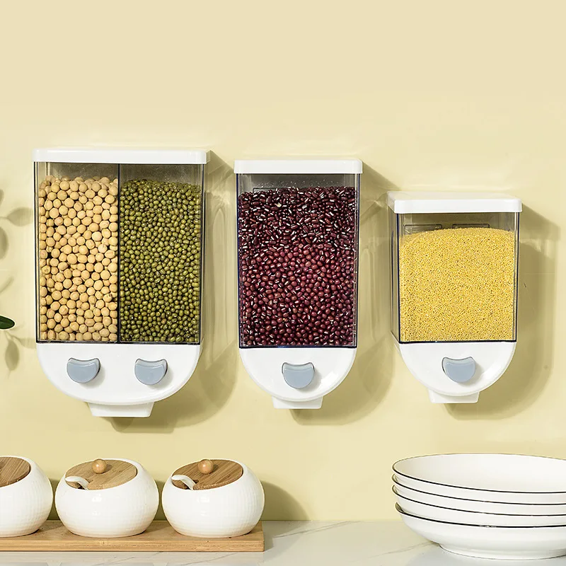 

Household Kitchen Cereals Storage Box Divided Grain Beans Sealed Storage Tank Wall Hanging Food Storage Containers