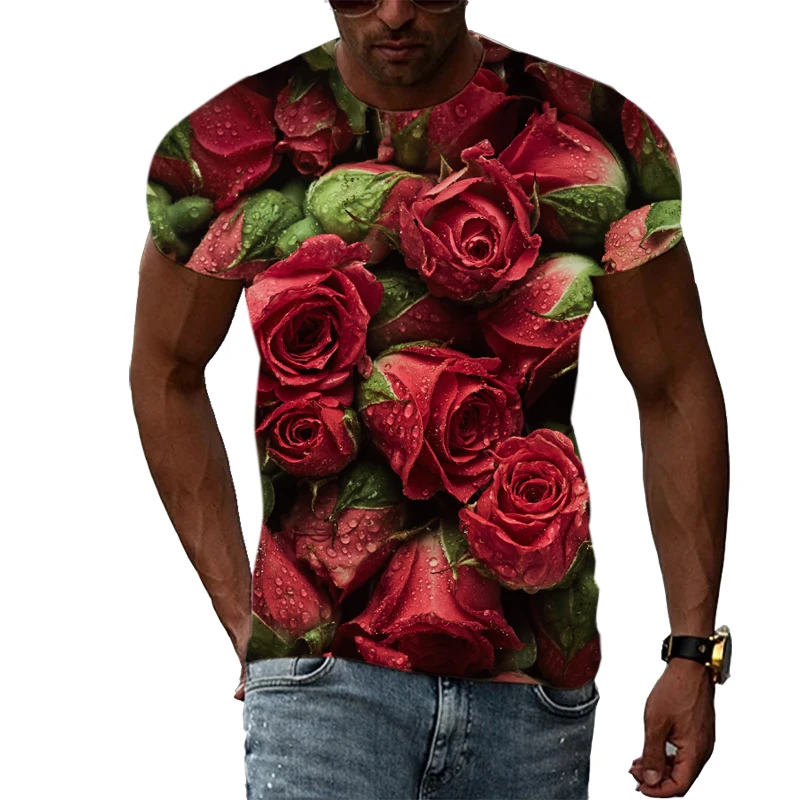 Summer Rose Flower graphic t shirts For Men and Women Fashion Casual Personality O-neck Print T-shirt 3D harajuku style Tee Top