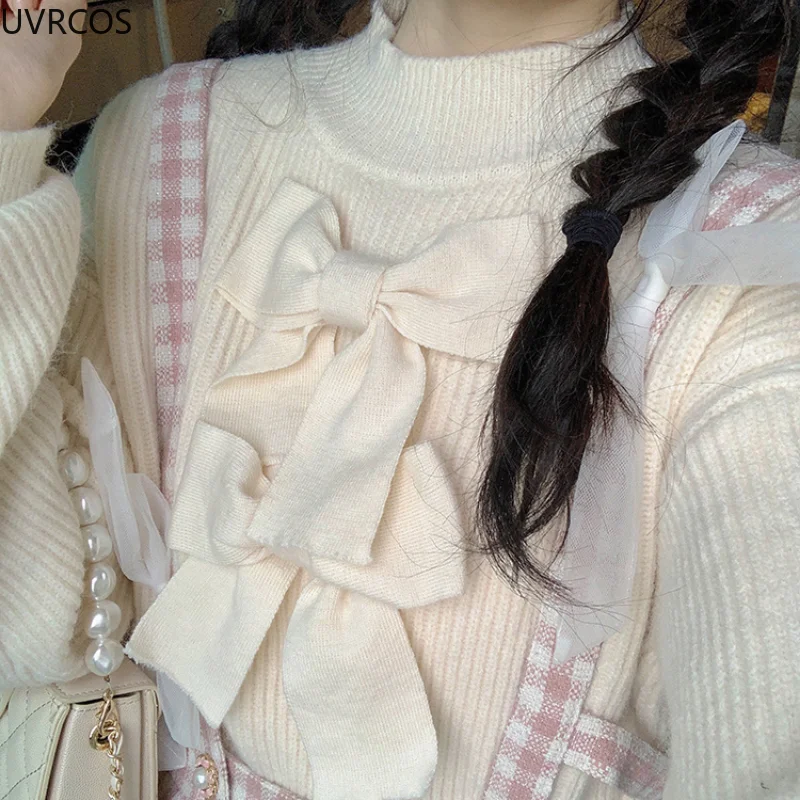 Winter sweet Lolita pink Plaid Strap Dress women Japanese Kawaii Bow Slim Party dresses Female Korean Fashion y2k birthday Dress