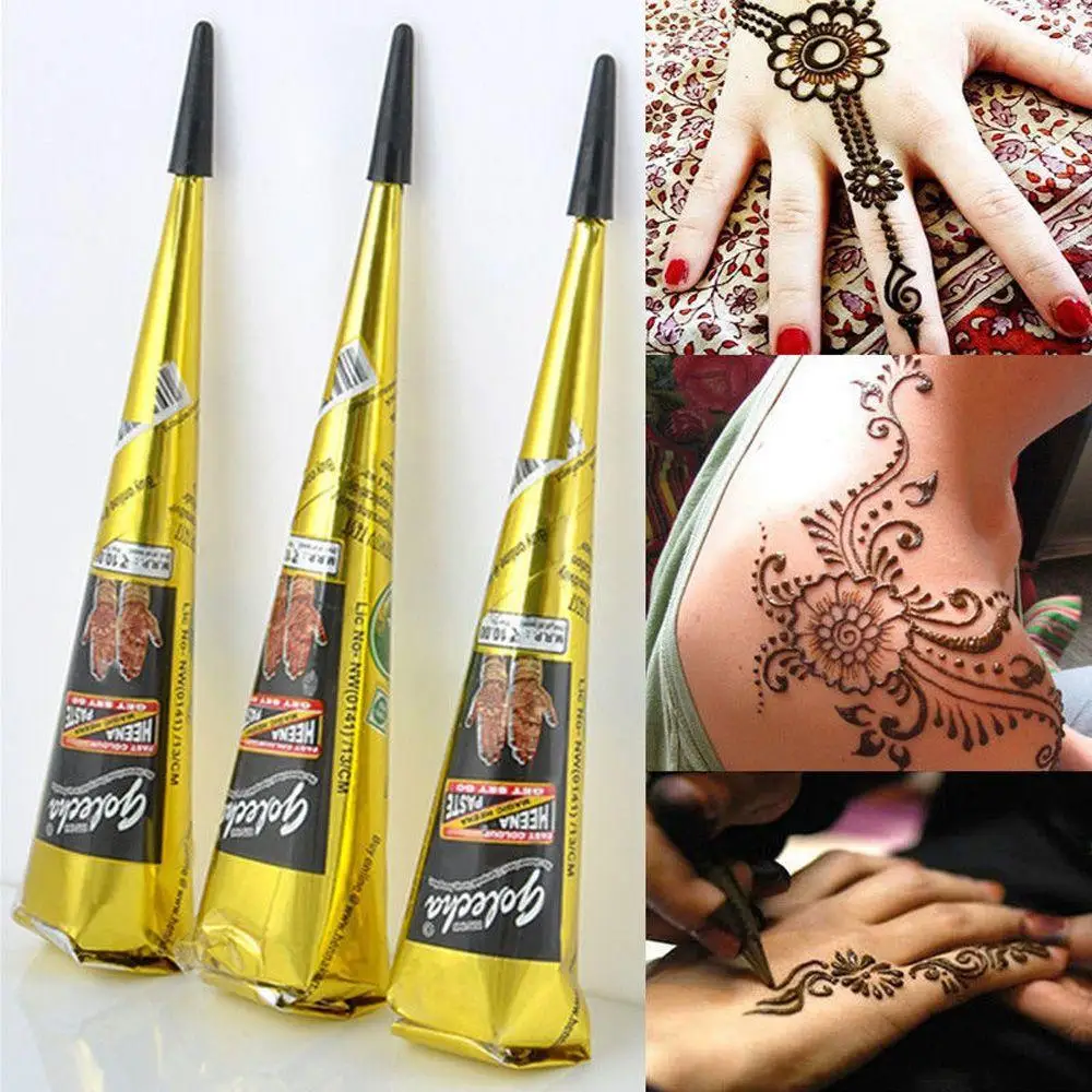 Natural Temporary Flash Tattoo Paste Black Henna Body Paint Arts Disposable Cones Sexy Tattoo Cream lnks Indian Wedding Fashion