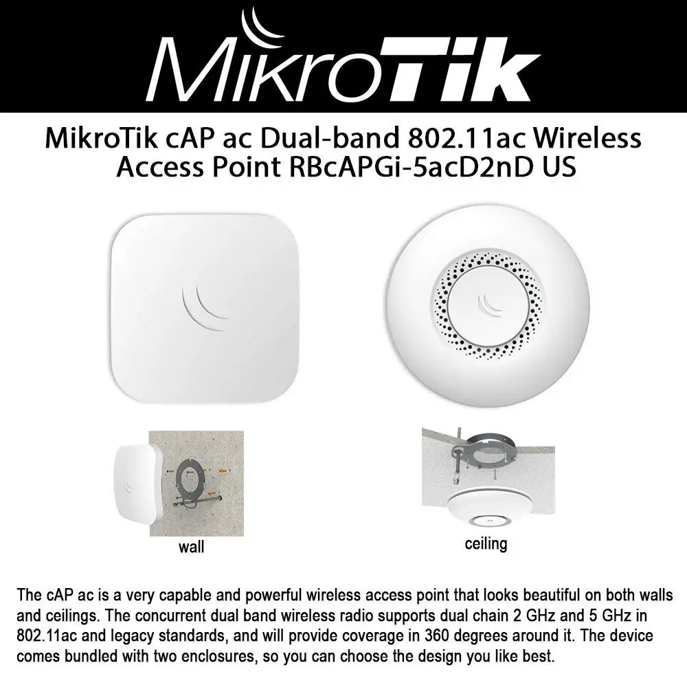 MikroTik RBcAPGi-5acD2nD WiFi AP 2x1000Mbps Dual-Band 2.4 300Mbps & 5GHz 867 Mbps Wi-Fi Inodor Wirless Access Point