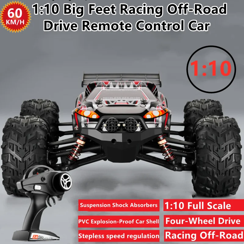 60KM/H Racing Off-Road All Terrain Four-Wheel Drive Remote Control Car 1:10 Big Feet Big Power Anti-skid RC Car Adult Kids Toy