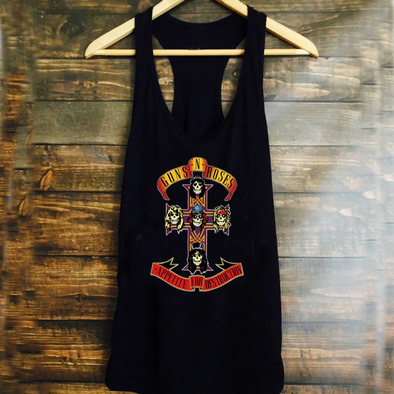 GUNS N\' ROSES Women Tank Top Puck Rock Style Summer Sleeveless Shirt Causal Vest Off Shoulder loose Top Clothing Drop Shipping