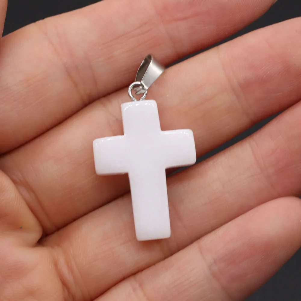 4pcs Natural Stone Cross Shape Pendant Charms Natural Agates Stone Pendant Making for Women Jewelry Necklace Gift 18x25mm