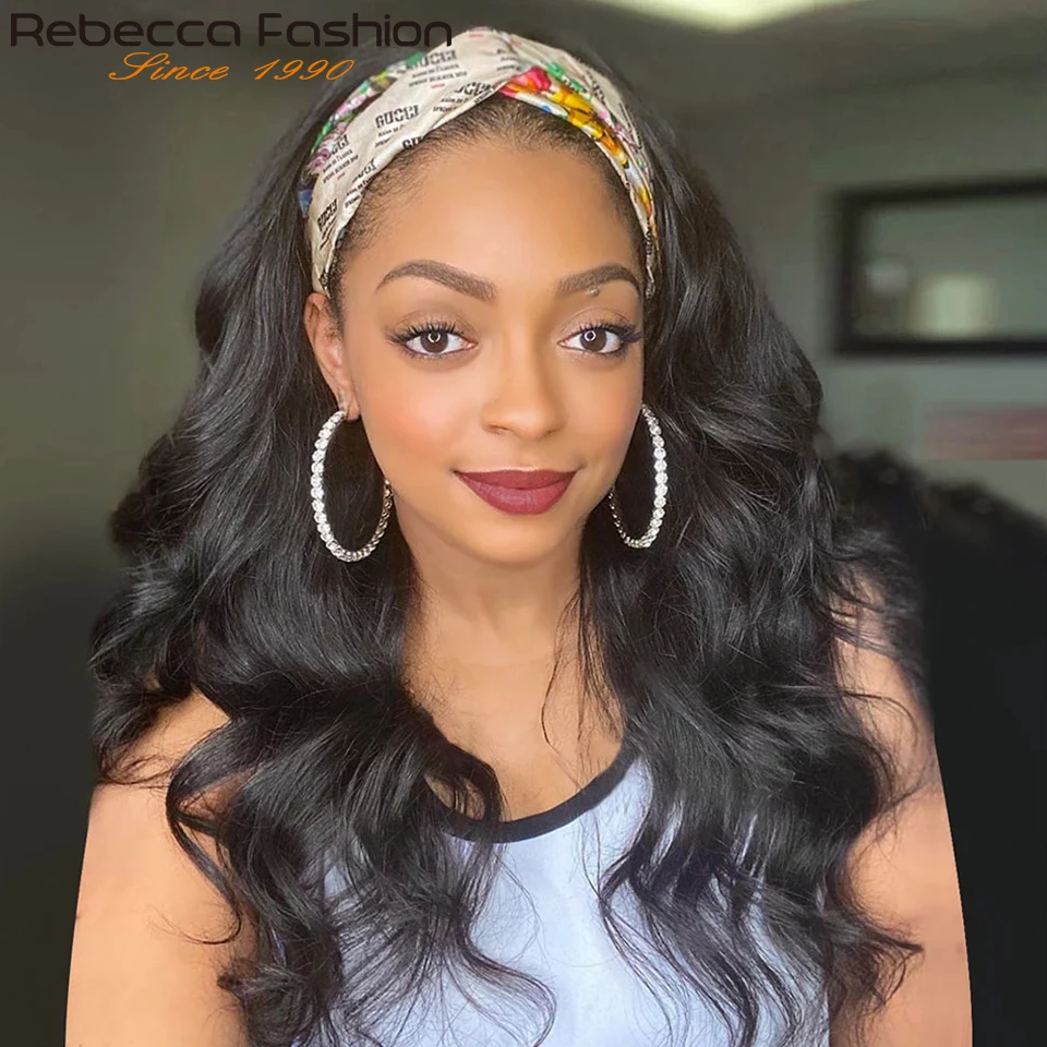 

Парик-повязка на голову из натуральных волос Body Wave, 150% плотность, из необработанных человеческих волос, для чернокожих женщин, полностью машинной работы