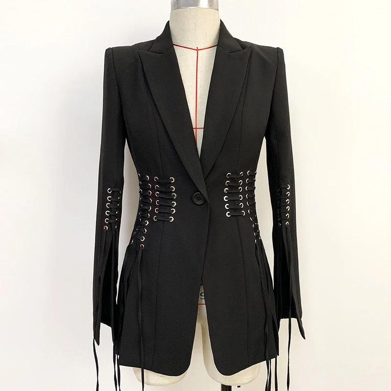 HIGH QUALITY Newest 2024 Baroque Designer Blazer Women\'s Long Sleeve Stylish Rope Lacing Up Blazer Jacket