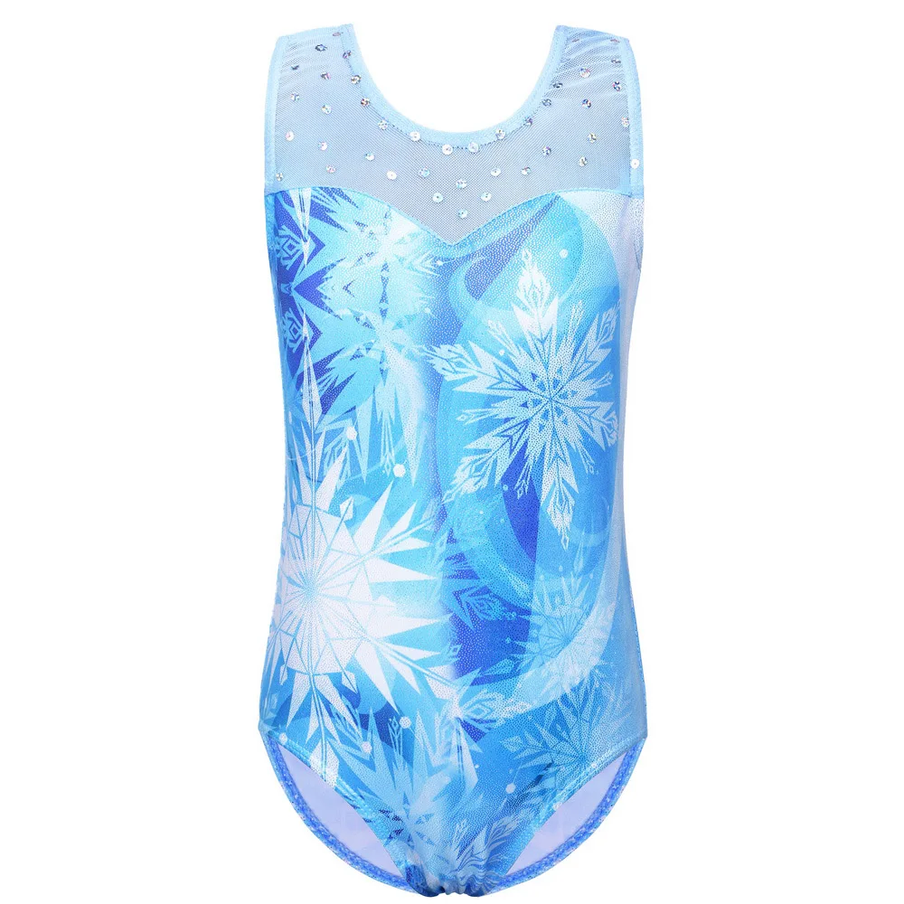 BAOHULU Little Girls Sparkle Gymnastics Leotard Blue Snowflake Ballet Leotard Sleeveless Ballet Class Practice Dance Tights