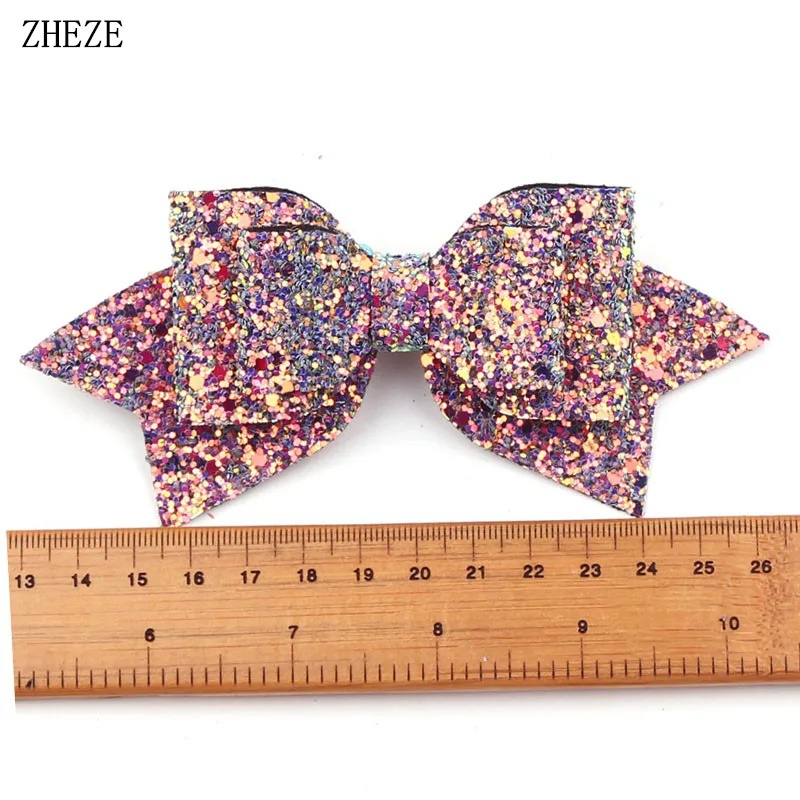 2Pcs/Set 5\'\' Boutique Hair Bow Clips Glitter Three Layer Hairbow Barrettes Dance Party Girls Hairpins Accessories